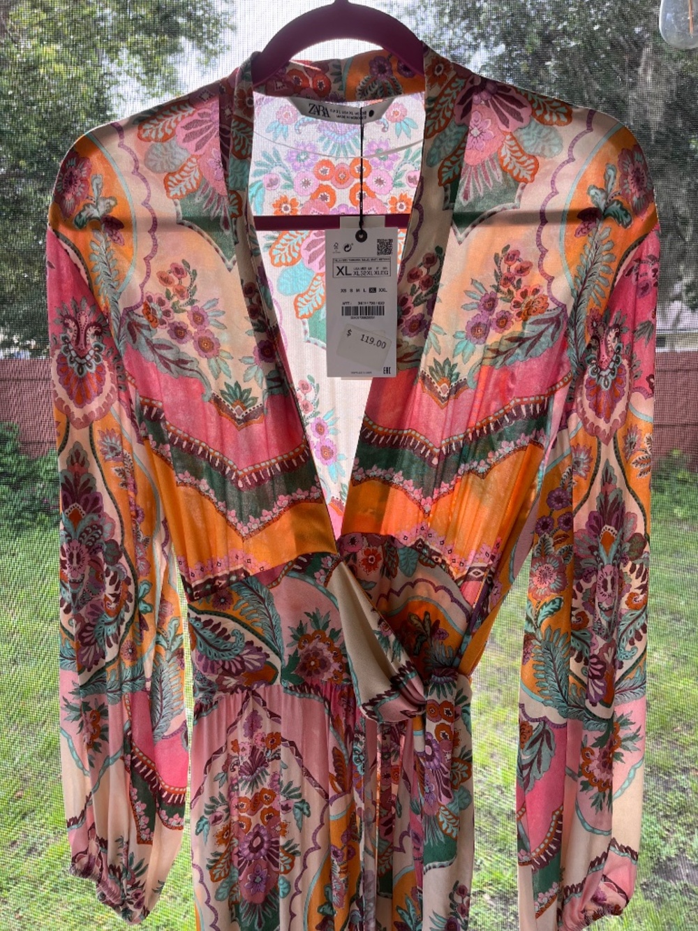 ZARA NWT WOMAN PRINTED MAXI WRAP DRESS PINK size XL - Picture 8 of 14